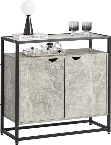 Dressoir met glazen blad en 2 deuren - Hal Console Tafel Keuken Eetkamer Woonkamer Opbergkast Kast Dressoir