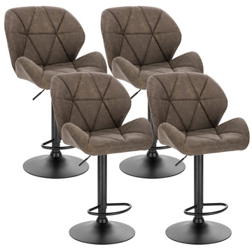 Set van 4 barstoelen met rugleuning van kunstleer | Donkerbruin | 50x40x94-116 cm