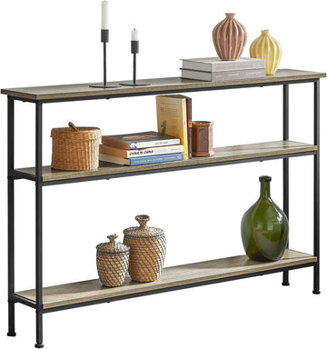 Consoletafel Haltafel Woonkamertafel Sofatafel Smalle bijzettafel Bijzettafel met 3 planken B120 x D20 x H77cm