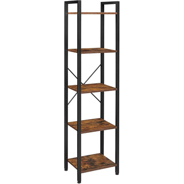Opbergrek boekenkast 5 niveaus vintage industrieel bruin zwart 40 x 30 x 146 cm