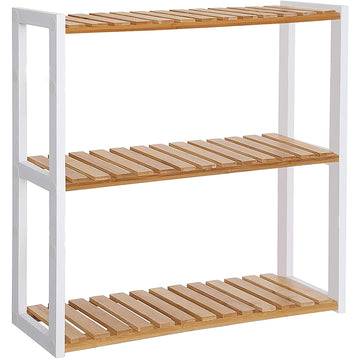 Wandrek van bamboe, verstelbaar, 3 lagen, beige/wit, 60 x 15 x 54 cm