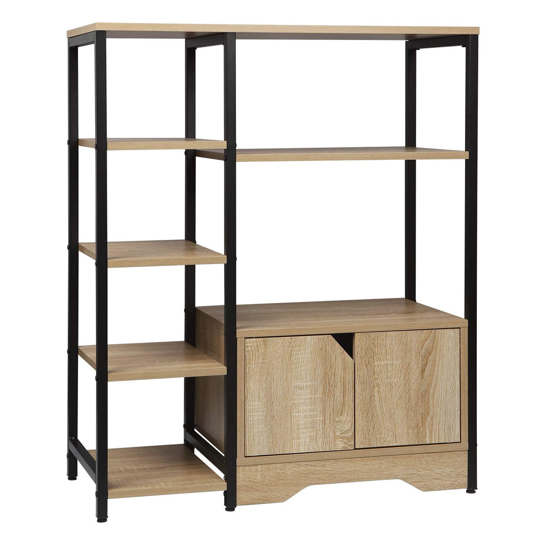 Bücherregal mit Schrank MDF und Metall | Helle Eiche | 80x35x97 cm