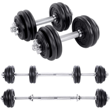 Halterset verstelbaar - verbindingsstang - 8 x 2,5 kg - 4 x 1,25 kg - antislip - gietijzer