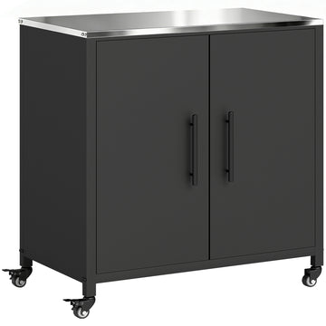 Tuinkast met planttafel en RVS werkblad | Kleur: Zwart | Afmetingen: 50x80x90 cm