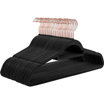 Fluwelen kleerhangers 30 stuks - 45 cm - antislip - broekhanger - zwart/roségoud
