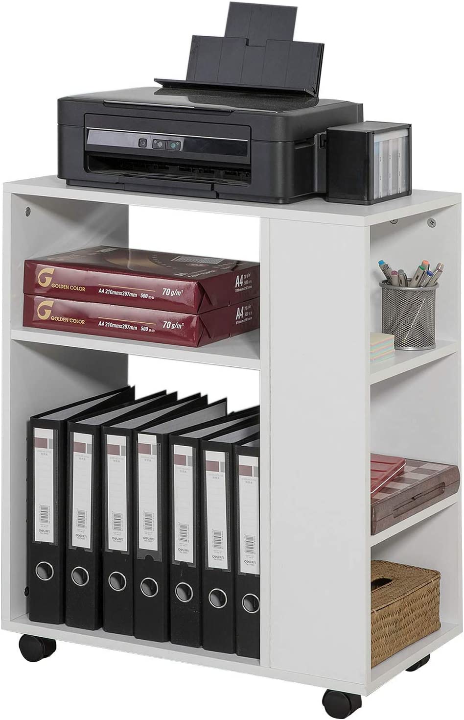 3-laags opbergplank op wielen - Bureauzijde Printerplank - Boekenkast Bijzettafel Bijzettafel