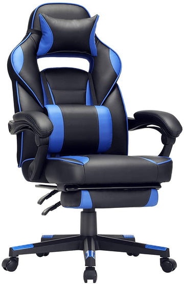 Ergonomische bureaustoel met voetensteun, kunstleer, zwart-blauw - 67 x 66 x 116-126 cm