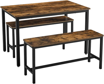 Eettafelset met 2 banken - industrieel - vintage bruin/zwart - 110 x 70 x 75 cm
