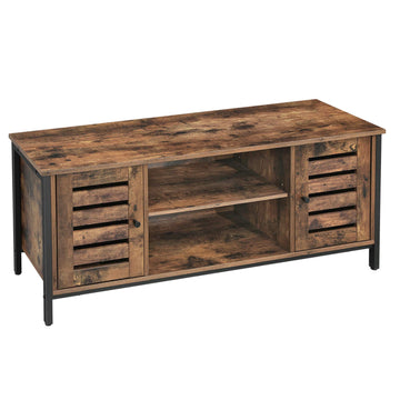 TV-meubel met 2 kastjes en 2 legplanken - lameldeuren - industrieel, vintage bruin-zwart