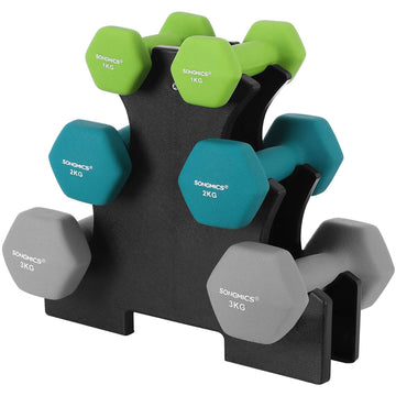 Hexagonale dumbbellset met rek – 1, 2 en 3 kg – krachttraining