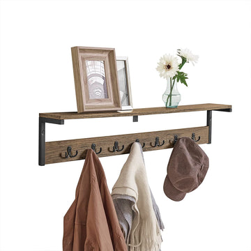 Wandkapstok met 1 Opbergplank en 7 Haken - Wandplank - Wandophangplank Hakenrek