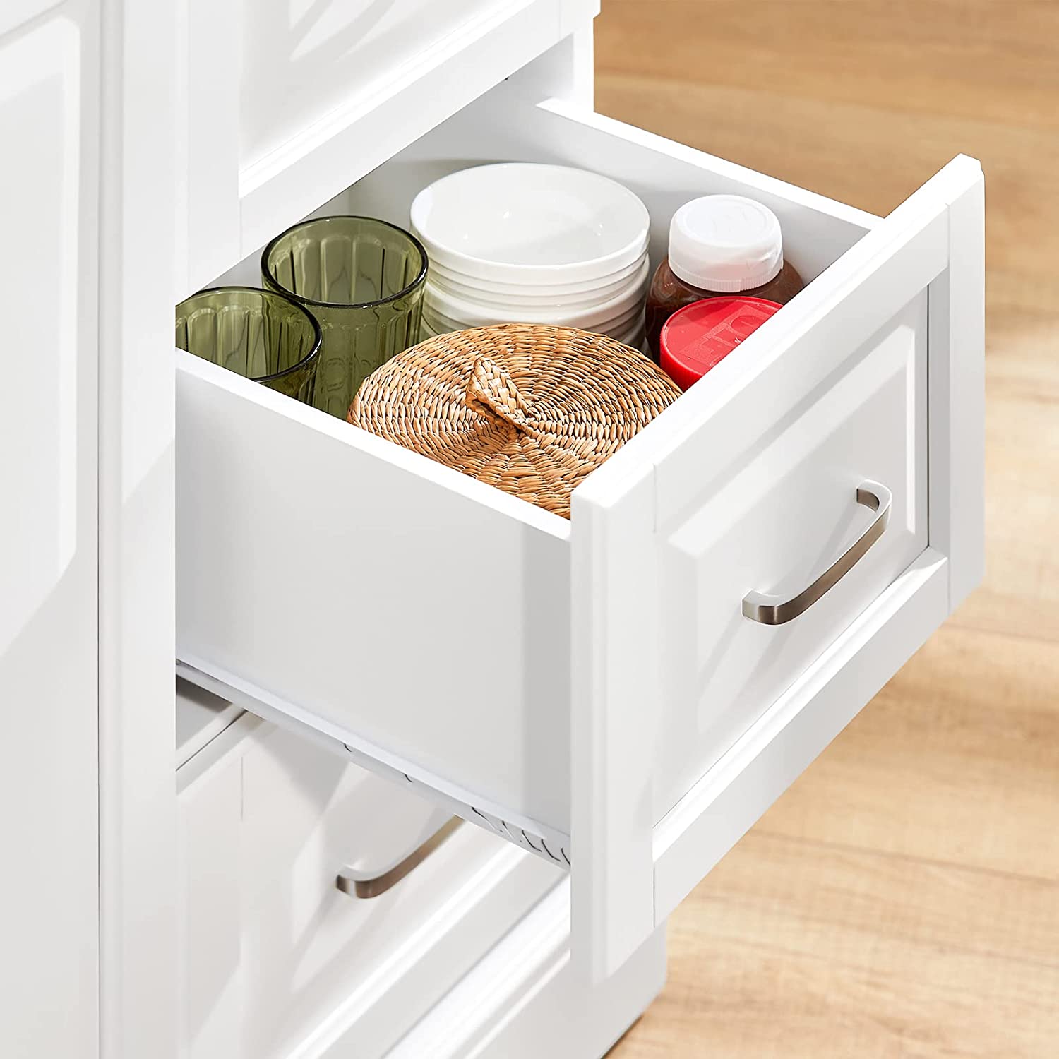 Uitschuifbaar keukeneiland - Kast Sideboard Kitchen - Opbergwagen met roestvrijstalen werkblad