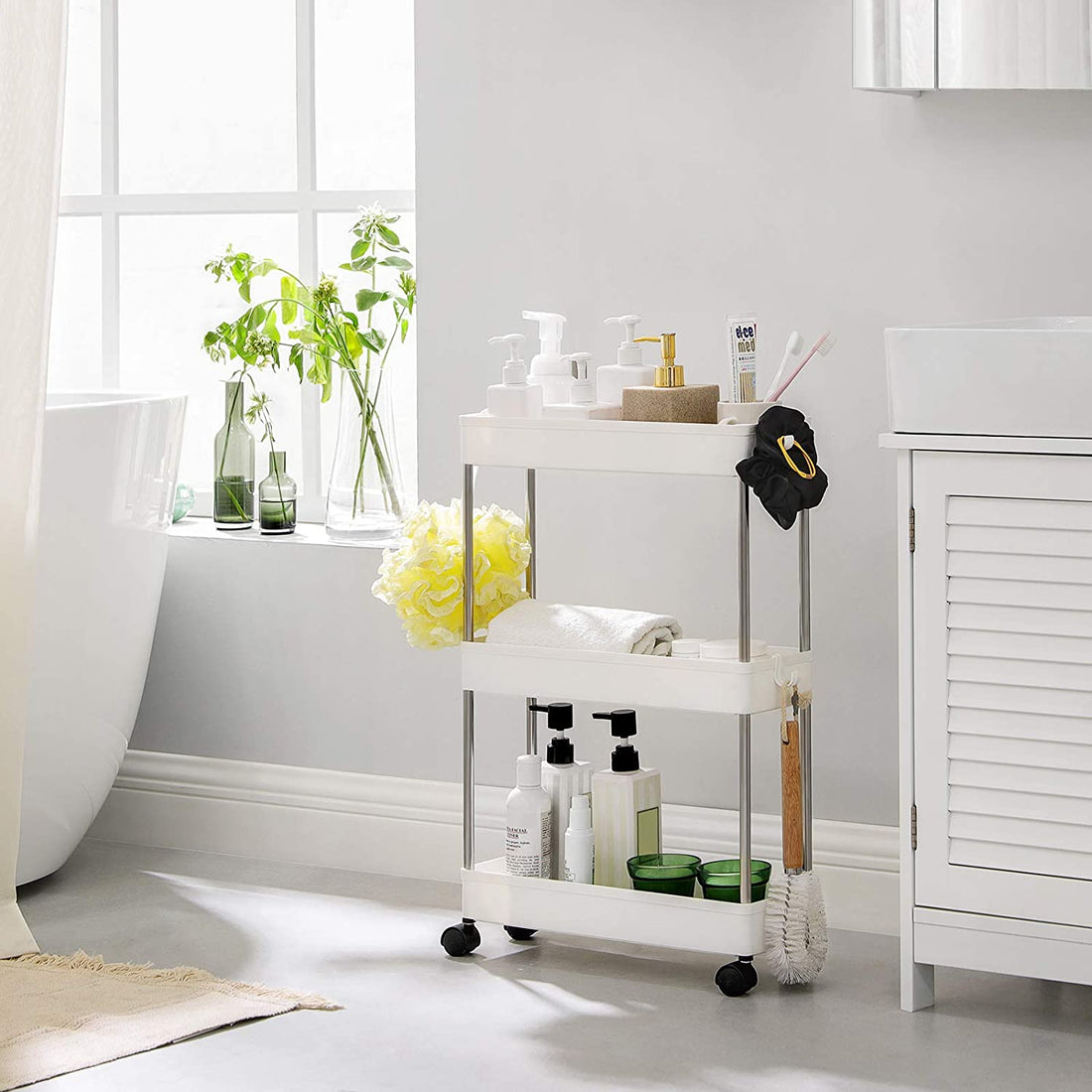 Keukentrolley - serveerwagen - 3 niveaus - ruimtebesparend - wit - 40 x 12,5 x 60 cm