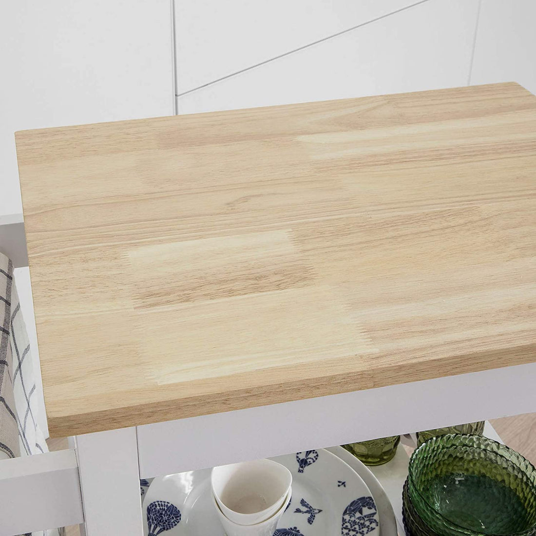 Keukenopbergwagen Serveerwagen Keukenplank met rubberen houten blad, 2 planken