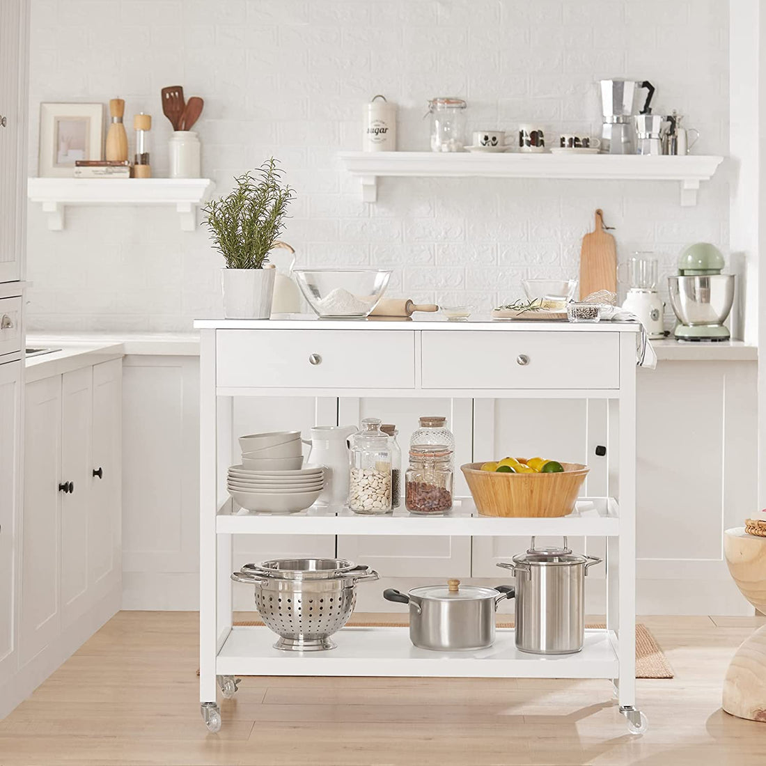 Kitchen Storage Serveerwagen - Kar met RVS Werkblad - B100 x D45 x H92cm