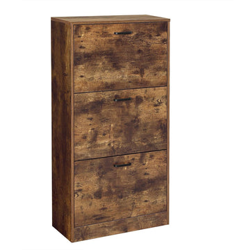 Schoenenkast met 3 klepdeuren - bruin - spaanplaat - 60 x 24 x 120 cm