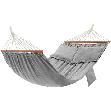 Hangmat met kussens, houten stokken, grijs, 210 x 150 cm