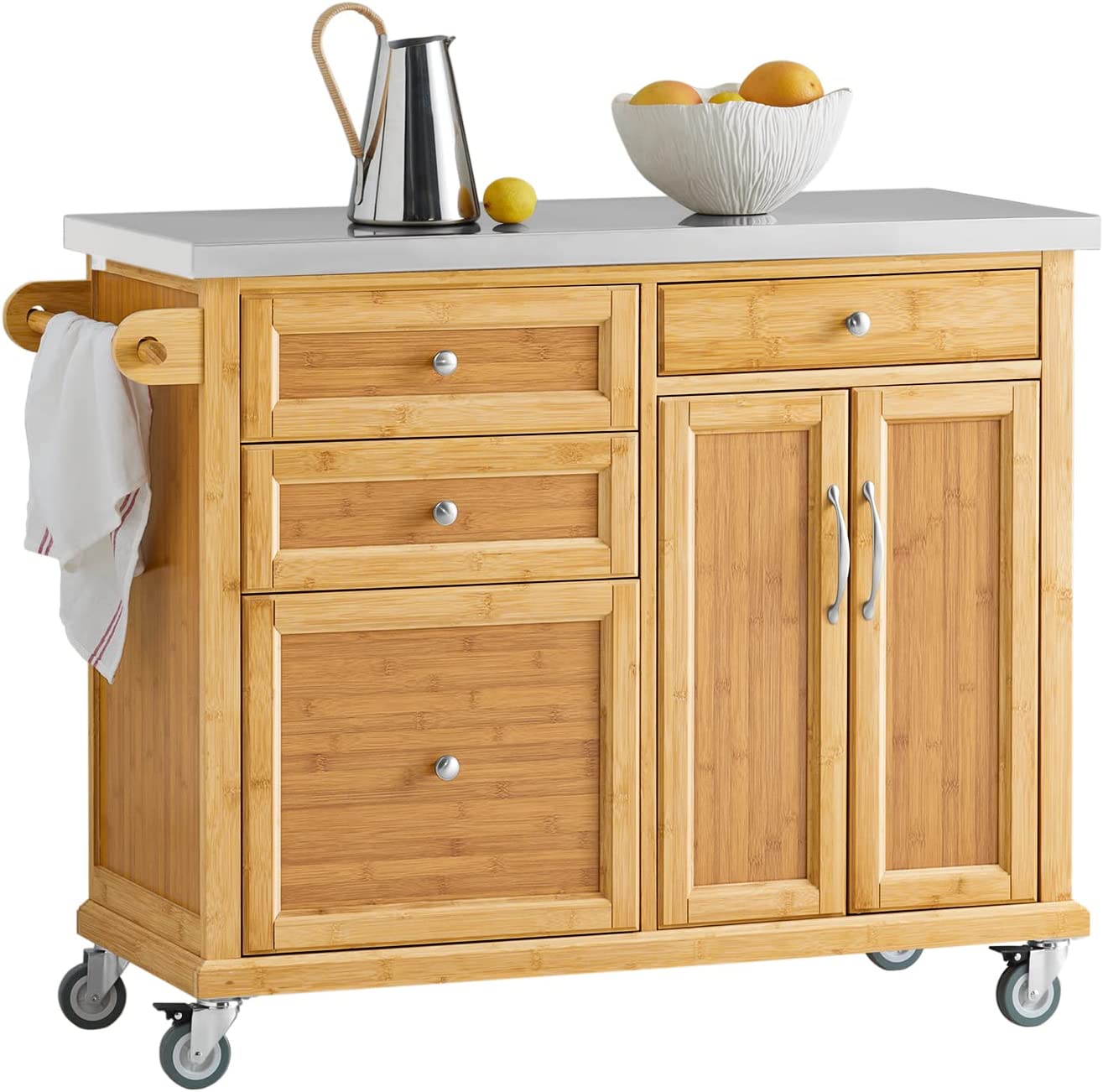 Keukenopbergwagen - Keukeneiland - Keukenkast - Kast - Dressoir met RVS Bovenblad