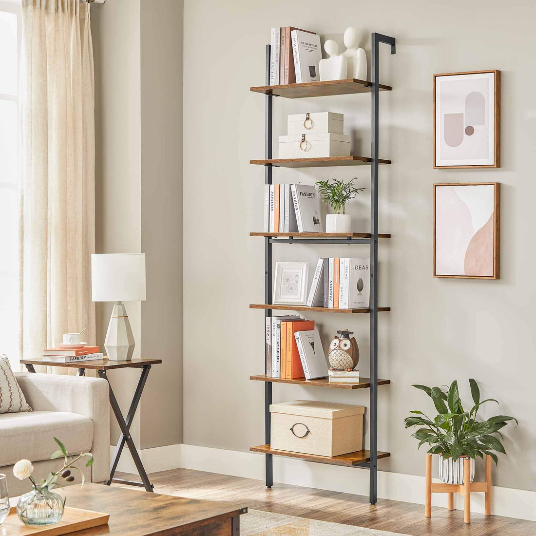 Staande boekenplank - ladderrek - 6 planken - opbergrek - 60 x 30 x 204,8 cm
