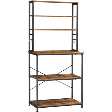 Keukenrek met 6 haken - industrieel metaal - bruin zwart - 80 x 40 x 167 cm
