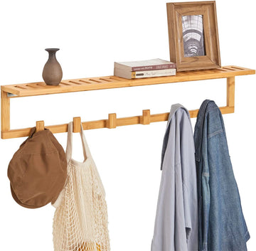 Bamboe Wandkapstok - Badkamer Wandhanddoekrek Plank met 6 Haken