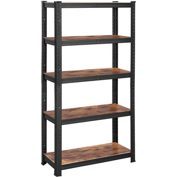 Opbergrek met 5 planken - industriële boekenkast - zwart/bruin - staal/MDF - 150 x 75 x 30 cm