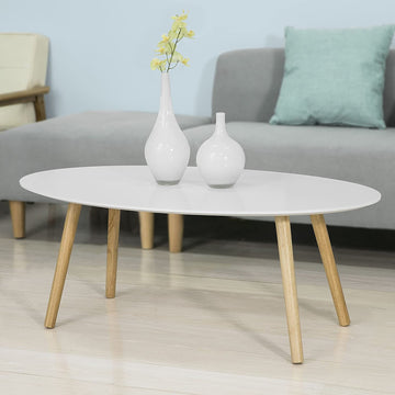 Scandinavische salontafel - Retro bijzettafel - elliptische woonkamertafel - stijlvolle opbergoplossing - 105x40x60cm