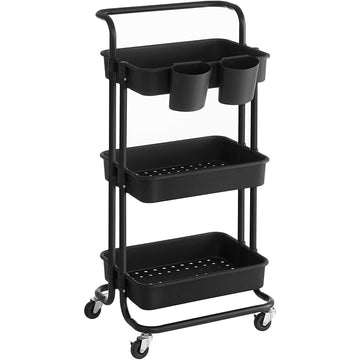 Keuken trolley, serveerwagen met 3 niveaus, zwart
