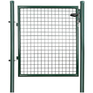 Tuinpoort met slot en 3 sleutels - groen staal - 106 x 150 x 6 cm