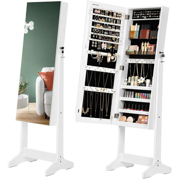 Sieradenspiegel - Sieradenkast - Make-uporganizer - afsluitbaar - wit - 41,2 x 36,5 x 152 cm