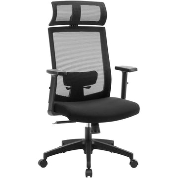 Ergonomische bureaustoel - 360° draaibaar - Lendensteun - Hoofdsteun - Verstelbaar - Zwart