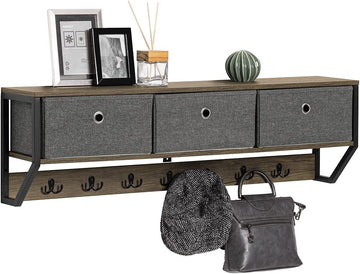 Wandkapstok Wand - Hal Wandplank - Opbergkast met 3 Manden 7 Haken - B100 x D20 x H30cm