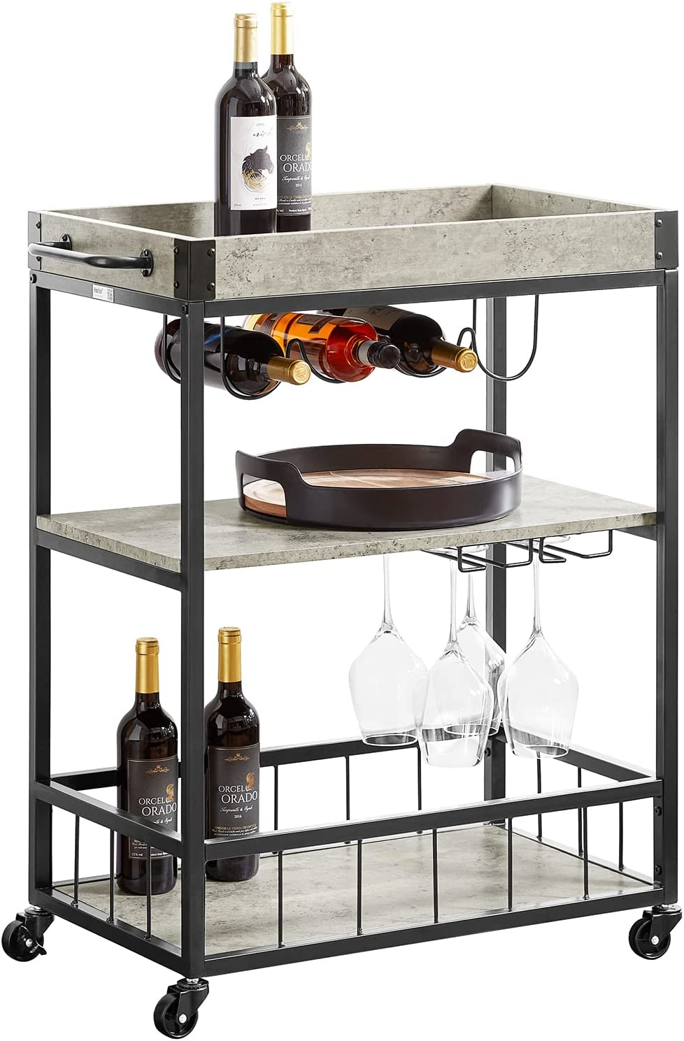 Modern Design 3-laags keukentrolley serveerwagen met wijnrek Metaal en MDF