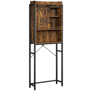 Opbergkast voor toilet of wasmachine - industrieel - bruin/zwart - 64 x 24 x 171 cm