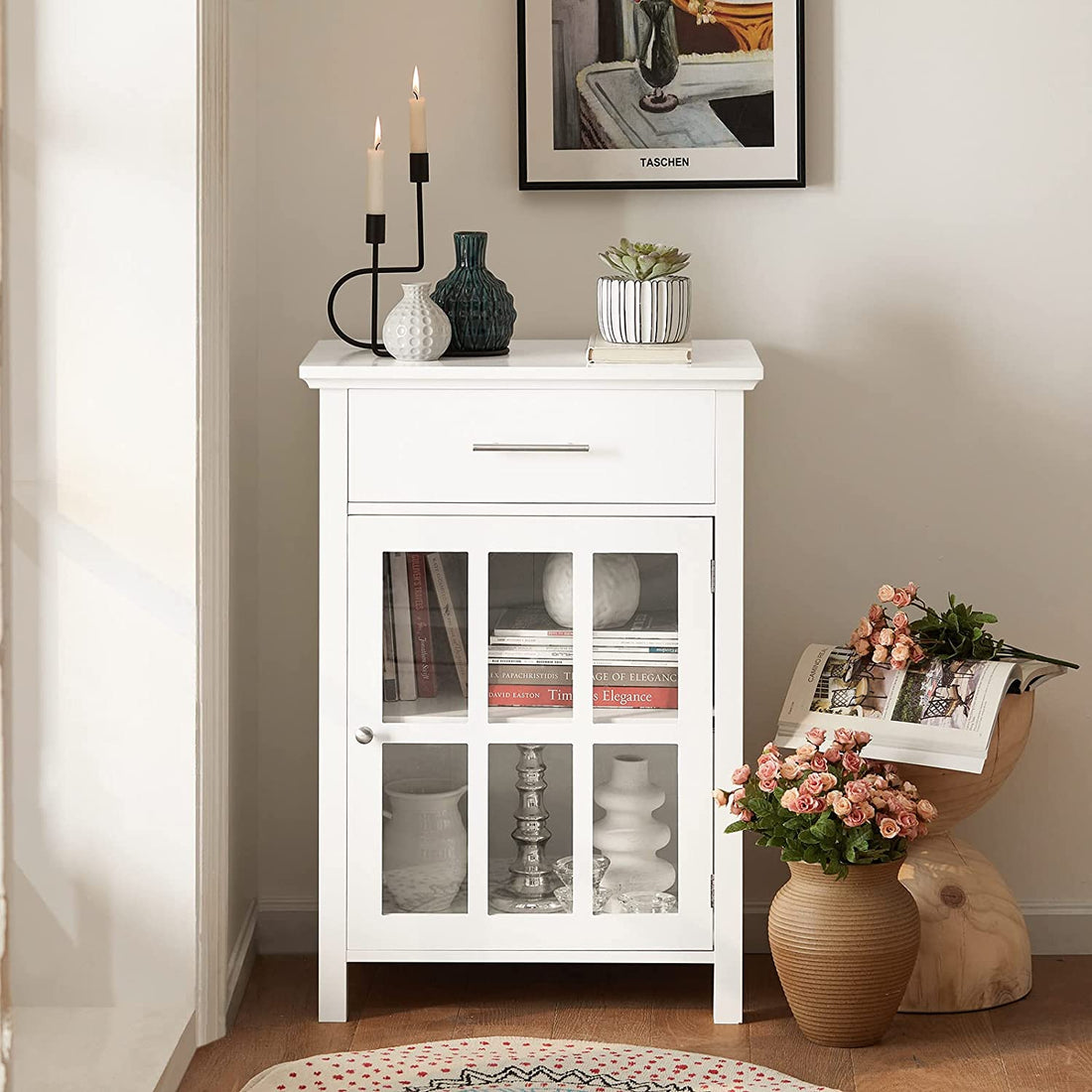 Dressoir met 1 lade en 1 glazen deur - Opbergkast - B60 × D40 × H86cm