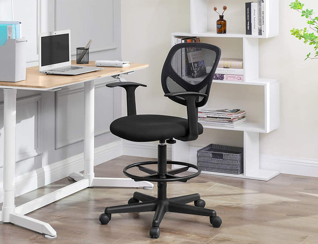 Ergonomischer Bürostuhl, drehbar, verstellbar, Fußstütze, schwarz, 64 x 64 x 97-117 cm