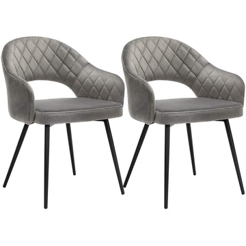 Eetkamerstoelen set van 2 - velvet - metalen poten - grijs - 57 x 56 x 77 cm