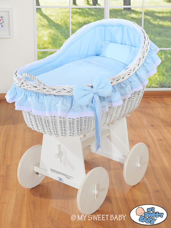 Wicker wieg met kap - handgeweven mand - stevige houten onderstel met wielen en remmen