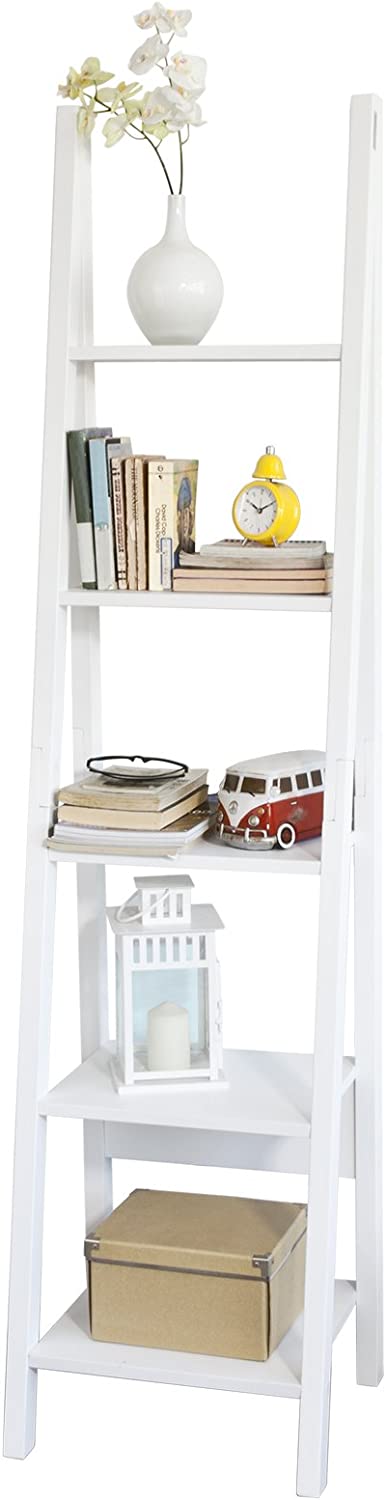 Witte Moderne 5-laags ladderplank, opbergrek Wandplank Boekenkast