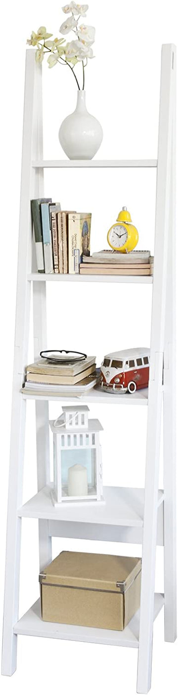 Witte Moderne 5-laags ladderplank, opbergrek Wandplank Boekenkast