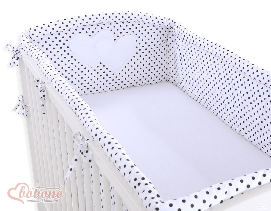 XXL-Bettumrandung – extra weich und sicher fürs Babybett – Hängende Herzen schwarz/weiß