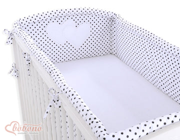 XXL-Bettumrandung – extra weich und sicher fürs Babybett – Hängende Herzen schwarz/weiß