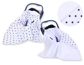 Dubbelsidig bilbarnstolsfilt - spjälsängsfilt - extra varm, mink och bomull, Black Stars