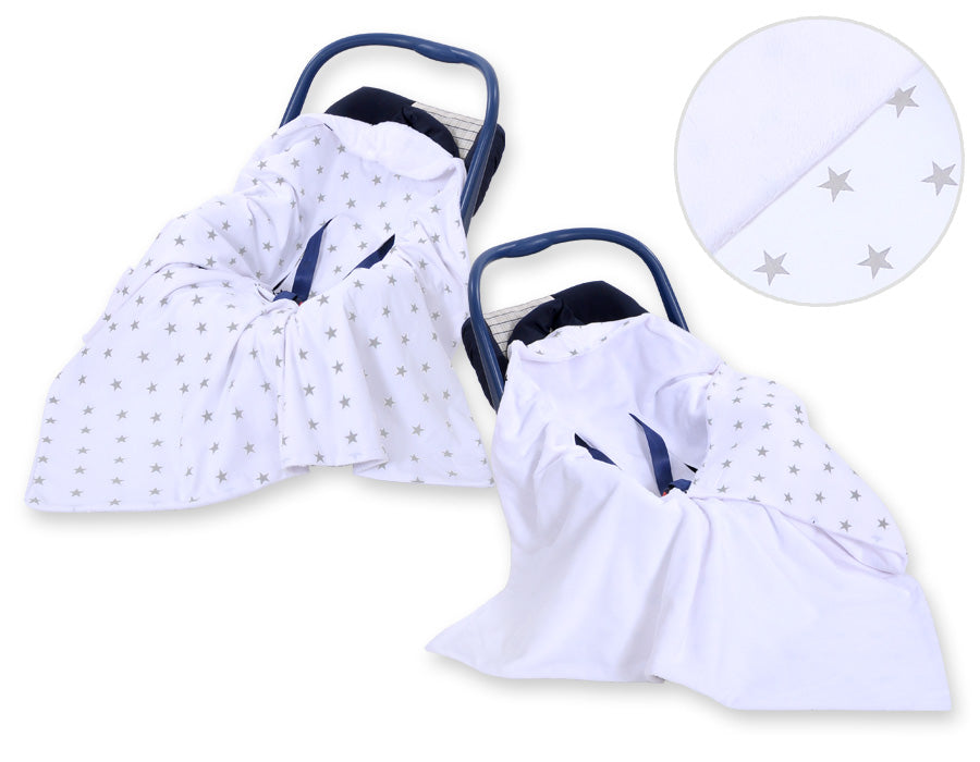 Dubbelsidig bilbarnstolsfilt, omlottfilt, extra varm och mjuk, grå stjärnor vit