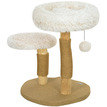Kattenboom met kattenbed, krabpaal en speeltje | Kleur: Wit + Bruin | Afmetingen: 47x50x61.5 cm