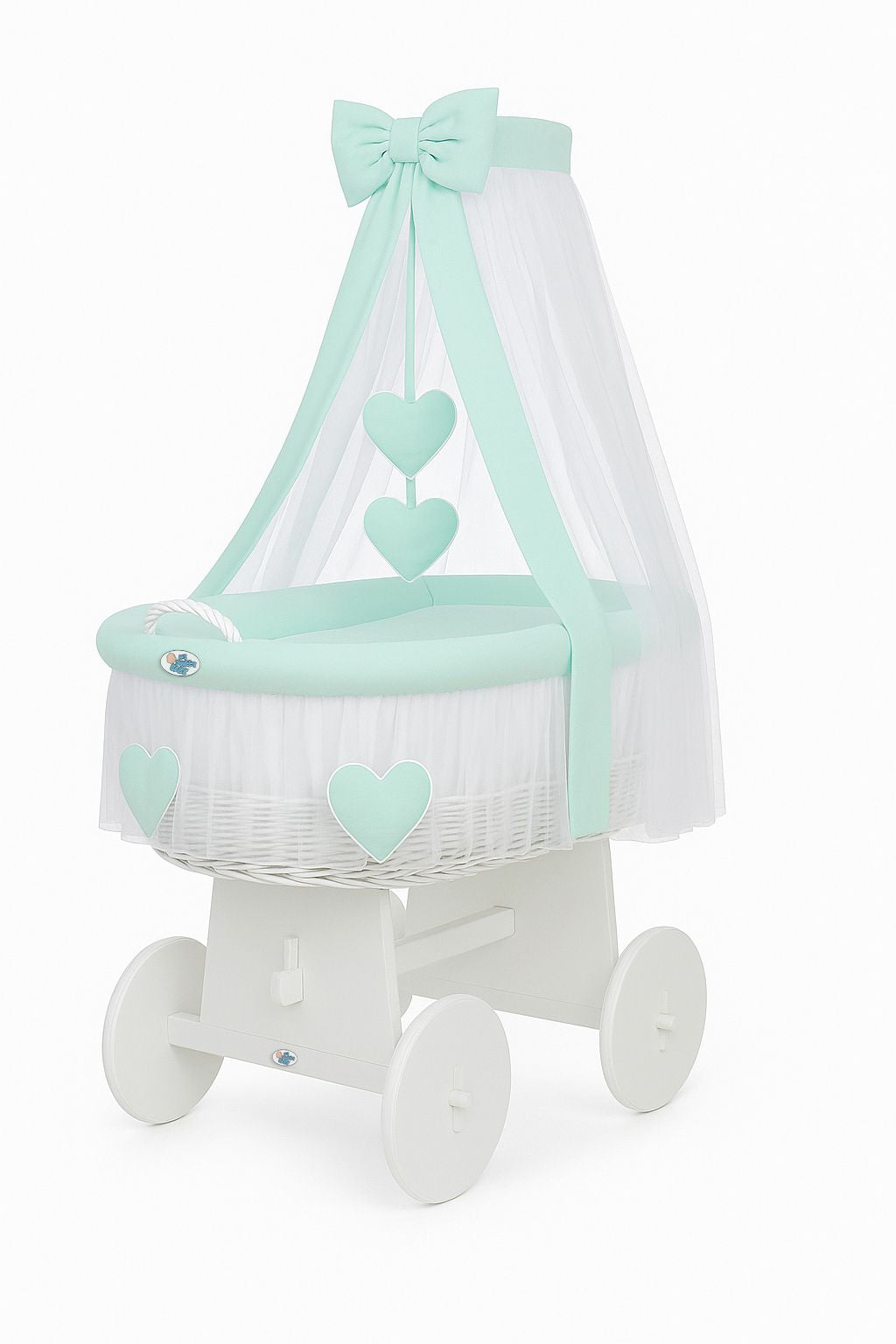 Wicker baby mand, wiegje, ademend & eco-vriendelijk – incl. kap en mint beddengoedset