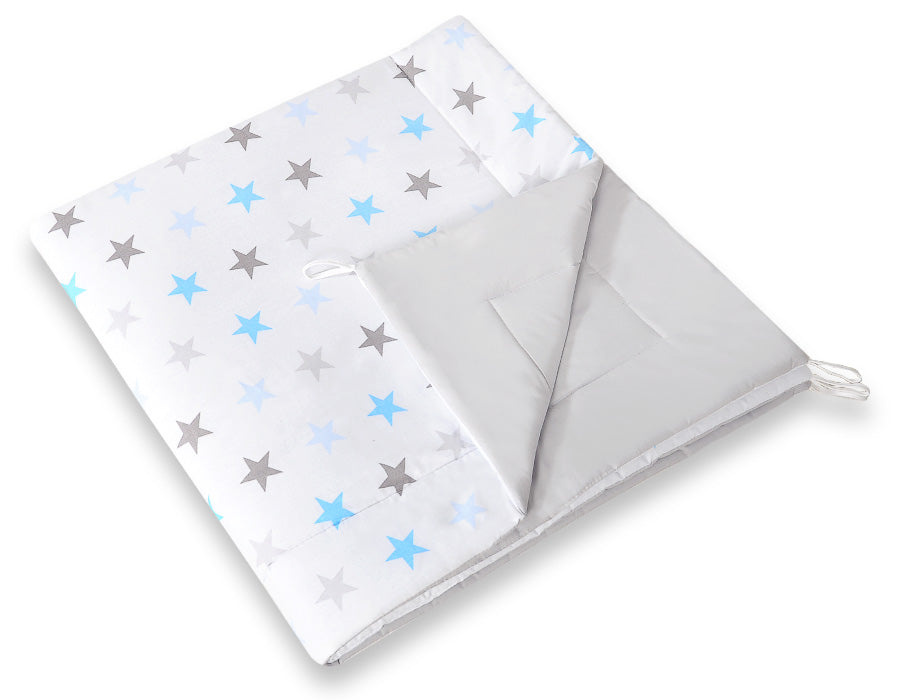 Dubbelsidig lekmatta - lekmatta - bekväm och tvättbar - grå/blå - 116x116 cm