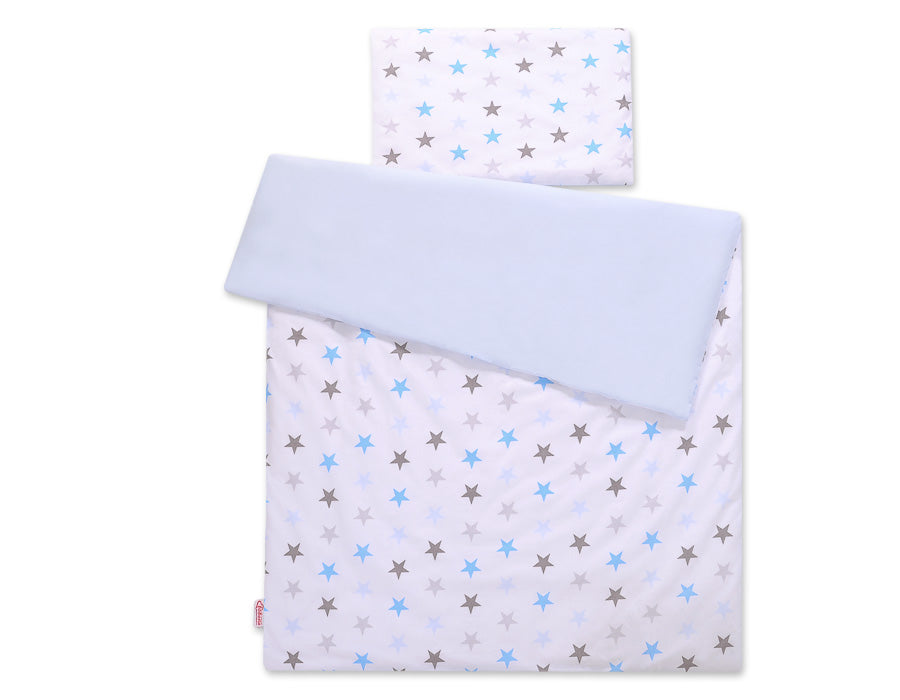 Baby beddengoedset - wiegset - 100% katoen, huidvriendelijk, 2-delig 135x100 cm, grijs/blauw