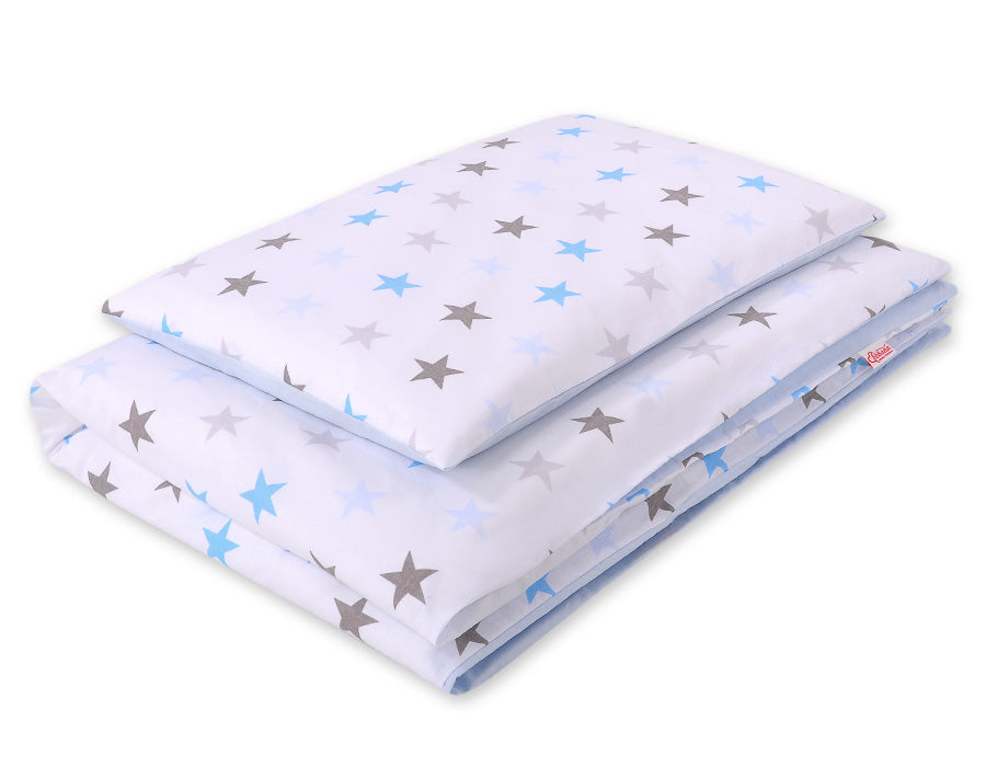 Baby beddengoedset - wiegset - 100% katoen, huidvriendelijk, 2-delig 135x100 cm, grijs/blauw