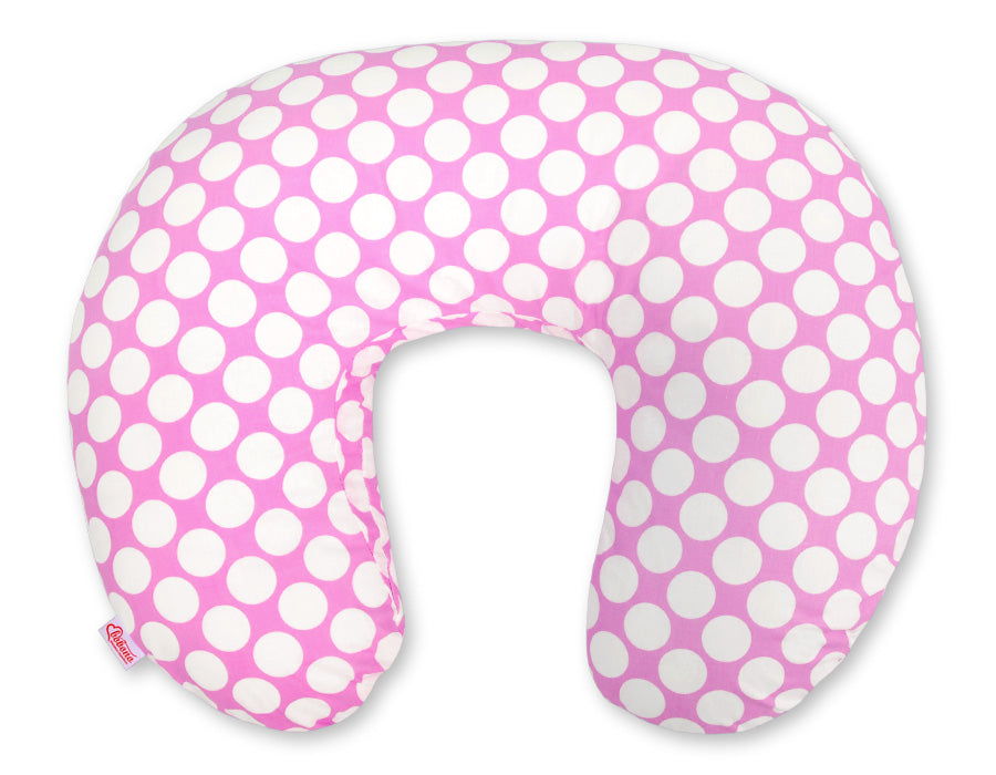 Voedingskussen, borstvoedingskussen, ergonomisch comfort – Roze met witte stippen, afneembare hoes